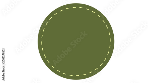 Green round sticker label with dashed white border on white background blank button or badge design element graphic design web design app design template copy space geometric isolated