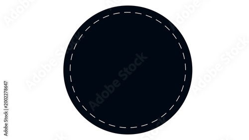 Dark blue round sticker label with dashed white border on white background blank button or badge design element graphic design web design app design template copy space geometric isolated
