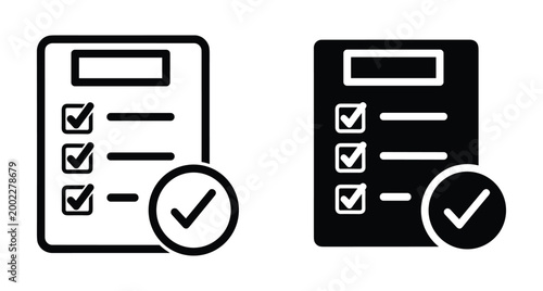 Checklist clipboard icon set with checkmarks for task management survey questionnaire business report document completion success verification list project planning