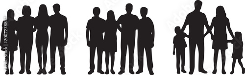 Happy family silhouettes set showing parents and children enjoying outdoor moments together, minimal vector illustration of family activities, parenting, love, bonding, and togetherness for lifestyle