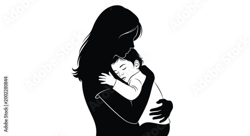 Mother tenderly holding and comforting her sleeping baby in her arms closely