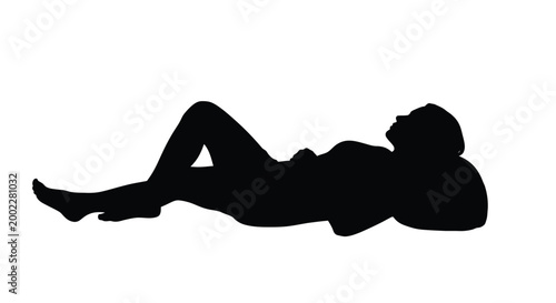 Silhouette of a woman lying on her back in a relaxed pose on white background illustration