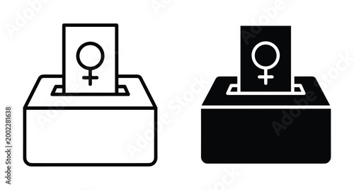 Women voting ballot box icon set representing female suffrage gender equality political rights election participation democracy empowerment civil rights movement symbol