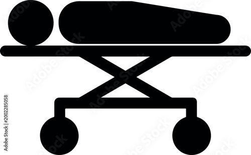 Medical stretcher icon with patient silhouette simple vector graphic for healthcare and emergency services isolated on white background
