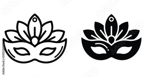 Carnival masquerade mask icons set with feathers for festival celebration party event mardi gras venetian ball theatrical costume accessory