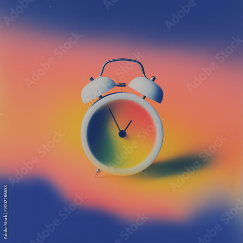 A colorful clock on a colorful background, time concept
