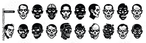 Bilde på lerret Collection of  zombie face silhouette design element art