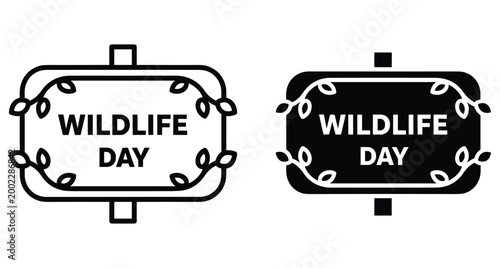 Wildlife day sign icon set with leaf decoration for nature conservation awareness and environmental protection events in outline and solid style