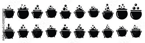 Collection of  bubbling cauldron silhouette design element art. Happy Halloween Vector  silhouette icons.