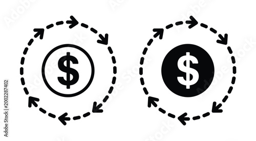 Money circulation icon pack, black and blue style financial symbols, cash flow and exchange graphics,
