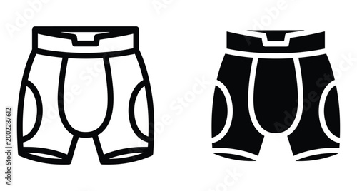 Boxer briefs underwear icon set with outline and solid black styles for men fashion clothing apparel design and web interface