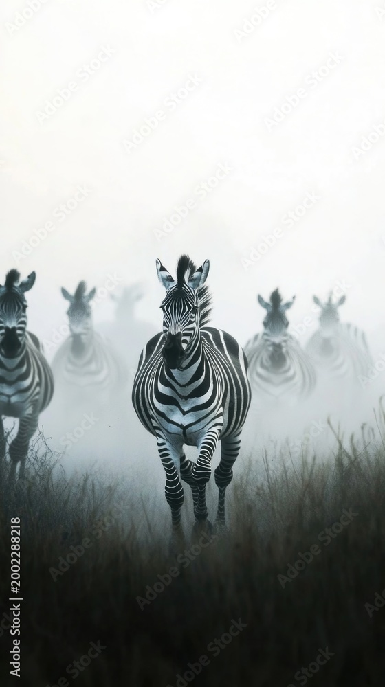 Naklejka premium Wild zebras roaming free in a lush green meadow, great for outdoor and wildlife scenes