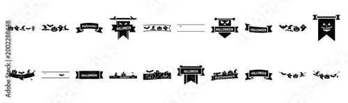 Collection of  halloween banner silhouette design element art. Happy Halloween Vector  silhouette icons.
