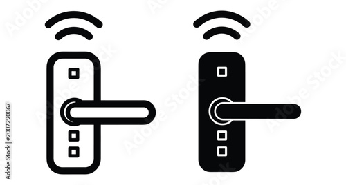 Smart door lock icon set with wireless signal symbol for electronic security access control system in home and office buildings