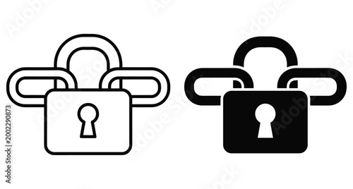 Padlock icon set with chain links representing digital security encryption blockchain protection privacy safety data access control and network safety