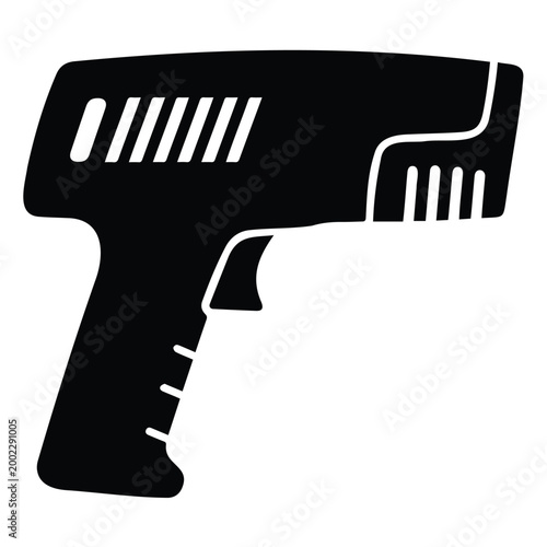 Black and white laser gun vector illustration, futuristic weapon for science fiction design.