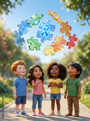 Children celebrating autism awareness together