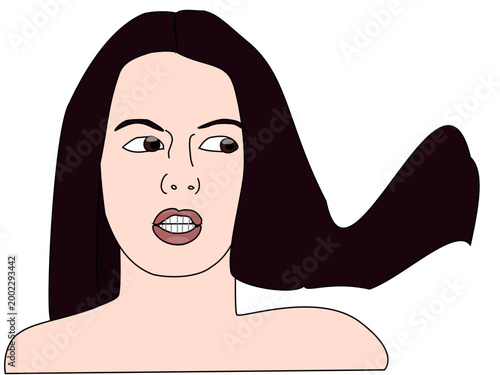 minimalist woman with exaggerated speech bubble expressing shock or surprise