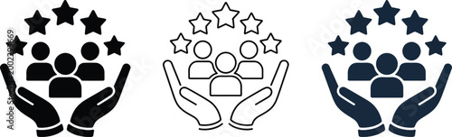 Customer loyalty and retention icon set, repeat clients symbols, engagement and relationship management graphics, customer satisfaction and trust elements