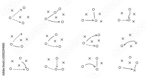 football tactics Icon set. Symbol isolated white background. vector illustration. color editable.