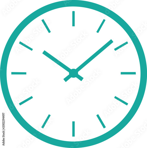 Teal analog clock face with minimalist showing 12:01 hands