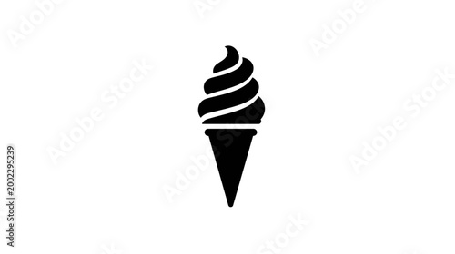 A delicious black silhouette icon of a swirled soft-serve ice cream cone, symbolizing dessert, treat, and summer refreshment.