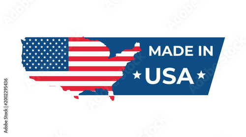 Made in usa label. American flag badge. Patriotic product seal. United states logo stamp isolated