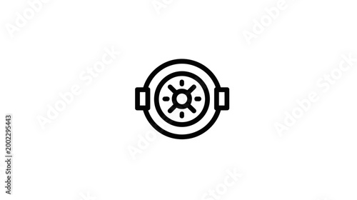 An outlined circular safe vault door icon with a complex lock mechanism, symbolizing security and protection.