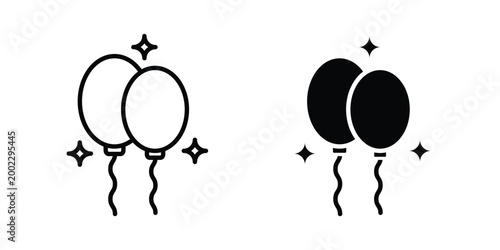 Balloons icon clipart and line art versions on white background