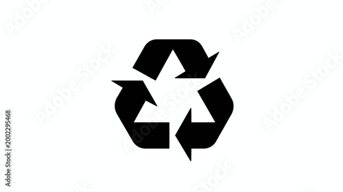 A universal black recycling symbol composed of three arrows forming a triangle, denoting environmental sustainability and waste management.