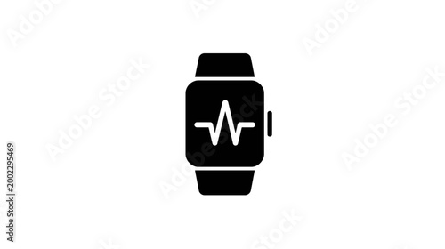 A modern smartwatch icon displaying a heartbeat line, symbolizing health monitoring and wearable technology.