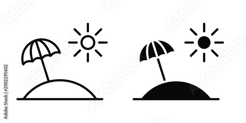 Beach icon clipart and line art versions on white background