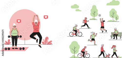 Mental health and emotional wellness vector illustration with woman silhouette line art and zen meditation wellness icons.
