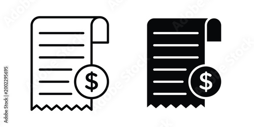 Bill receipt icon clipart and line art versions on white background
