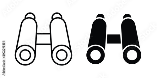 Binoculars icon clipart and line art versions on white background