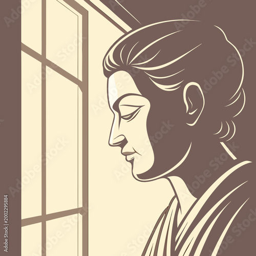 Woman looking out of a window