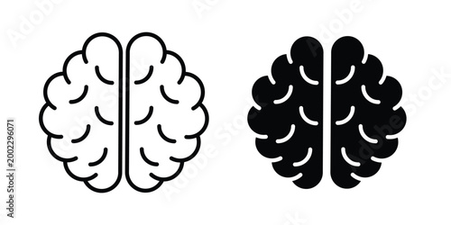 Brain icon clipart and line art versions on white background