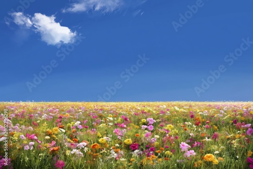 Colorful Field Full of Flowers Under a Clear Blue Sky During Daytime