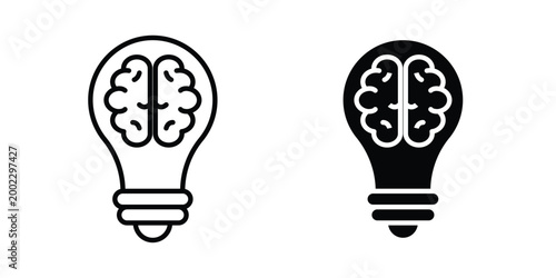 Creative idea icon clipart and line art versions on white background