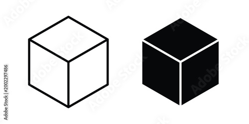 Cube icon clipart and line art versions on white background