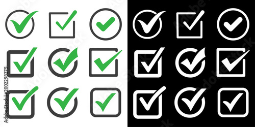 Check mark icons a collection of white and black verification symbols