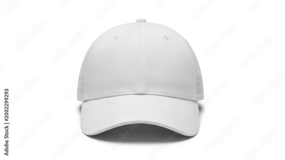 Fototapeta premium A white baseball cap with a curved brim and a mesh back