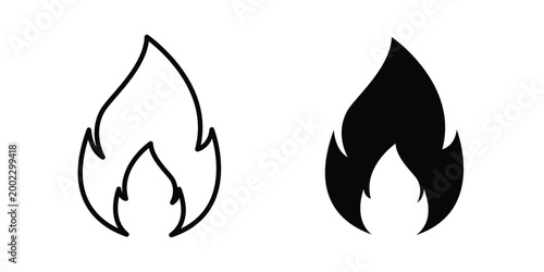 Flame icon clipart and line art versions on white background