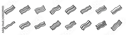 bacon strips fast food silhouette icon set