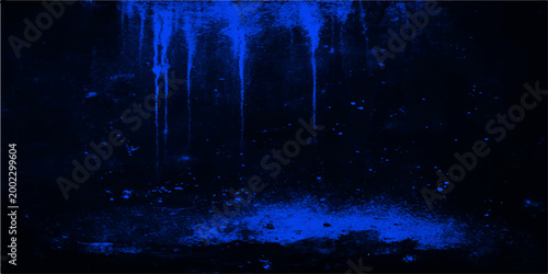 Schilderij op canvas abstract, dark, grungy, blue drips cascading down, forming an artistic expression of moody vibes and intense textures