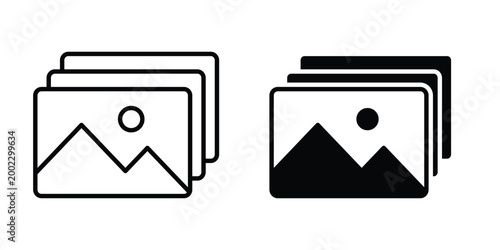 Gallery icon clipart and line art versions on white background