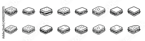 club sandwich fast food silhouette icon set
