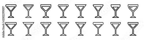 cocktail glass fast food silhouette icon set