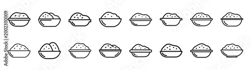 curry dish fast food silhouette icon set