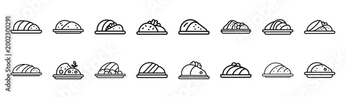 gourmet dish fast food silhouette icon set